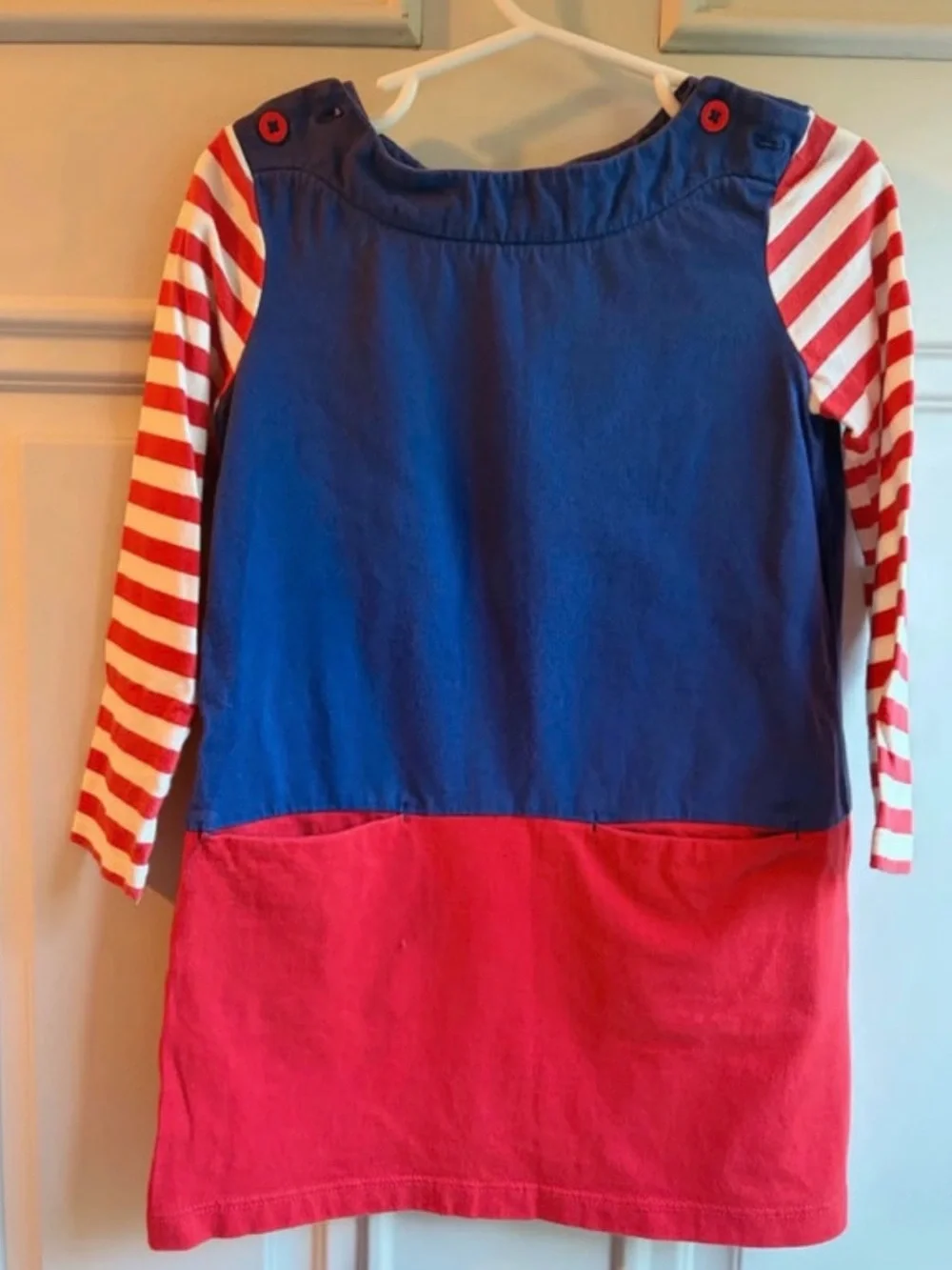 Mini Boden Girls Colorblock Red & Blue Striped Sleeve Dress